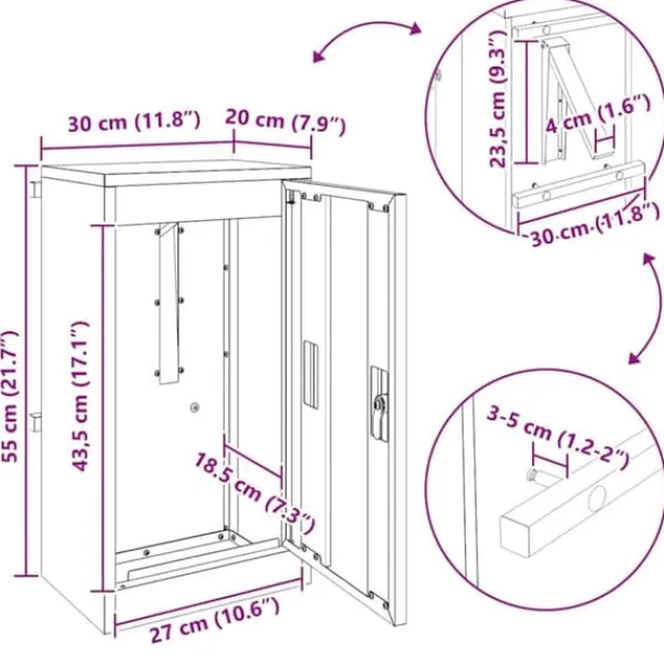 Postkasser & Brevindkast^Moderne postkasse i rustfrit stål - Rektangulær | Farve: Sort | Størrelse: 30x23x55 cm