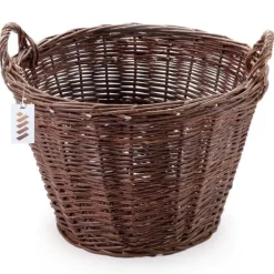 Sale Mørk flettet gårdkurv til høst af frugt, grøntsager, kartofler, urtepotte, røget ballon, 50 cm, uden indsats Havekurve
