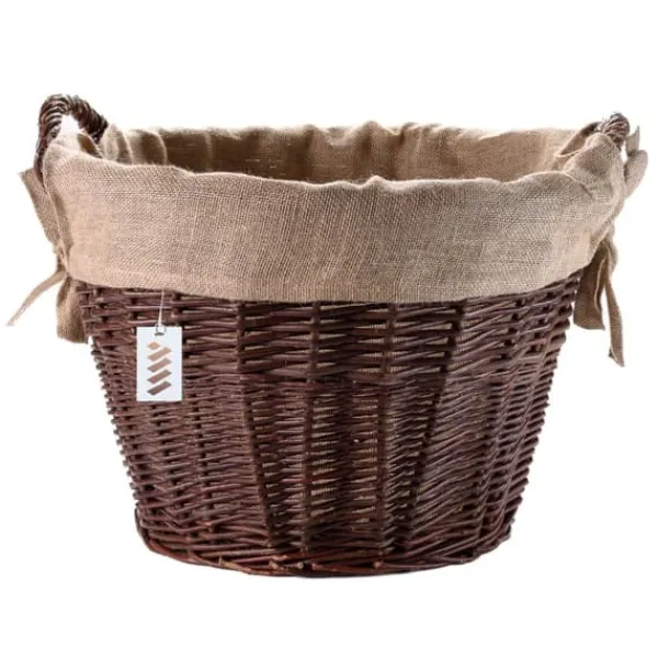 Havekurve^Mørk flettet gårdkurv til høst af frugt, grøntsager, kartofler, urtepotte, ballon, 30 cm, jute, fastgjort med stropper