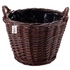 Discount Mørk flettet gårdkurv til høst af frugt, grøntsager, kartofler, urtepotte, røget ballon, 35 cm, uden indsats Havekurve