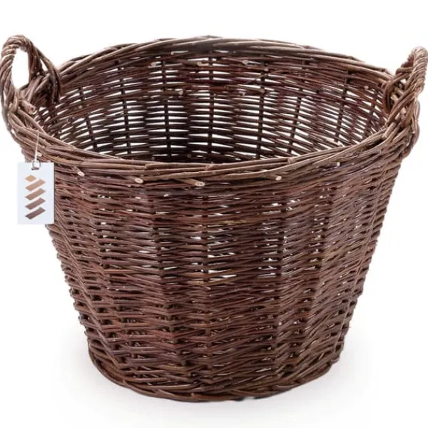 Discount Mørk flettet gårdkurv til høst af frugt, grøntsager, kartofler, urtepotte, røget ballon, 35 cm, uden indsats Havekurve