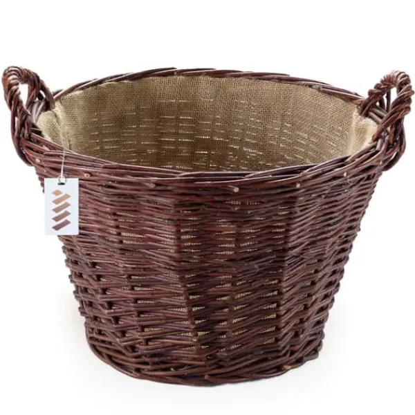 Discount Mørk flettet gårdkurv til høst af frugt, grøntsager, kartofler, urtepotte, røget ballon, 35 cm, uden indsats Havekurve