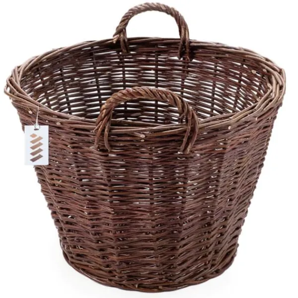 Discount Mørk flettet gårdkurv til høst af frugt, grøntsager, kartofler, urtepotte, røget ballon, 35 cm, uden indsats Havekurve