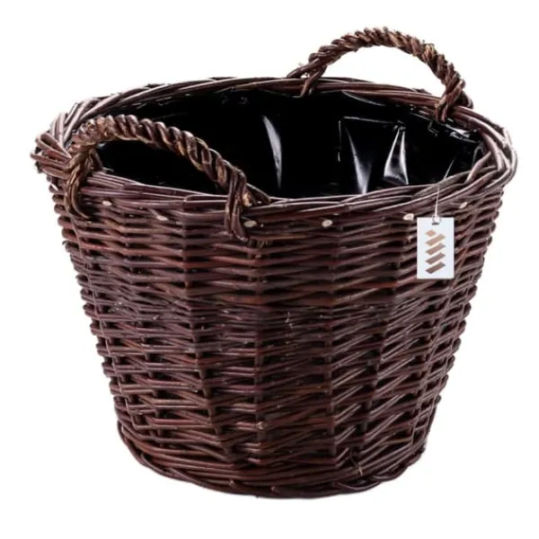 Discount Mørk flettet gårdkurv til høst af frugt, grøntsager, kartofler, urtepotte, røget ballon, 35 cm, uden indsats Havekurve