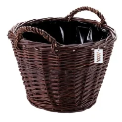 Best Mørk flettet gårdkurv til høst af frugt, grøntsager, kartofler, urtepotte, røgballon, 60 cm, uden indsats Havekurve