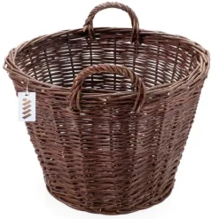 Sale Mørk flettet gårdkurv til høst af frugt, grøntsager, kartofler, urtepotte, røget ballon, 45 cm, uden indsats Havekurve