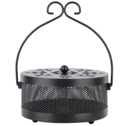 Insektmiddel & Dyreafvisende Middel^Myggespiralholder Metal Askeholder Rund Bærbar Spiral Røgelsesboks (Sort)
