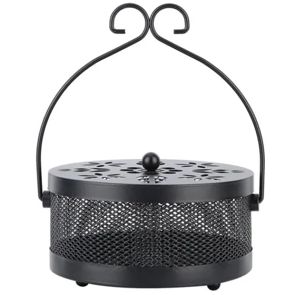 Insektmiddel & Dyreafvisende Middel^Myggespiralholder Metal Askeholder Rund Bærbar Spiral Røgelsesboks (Sort)