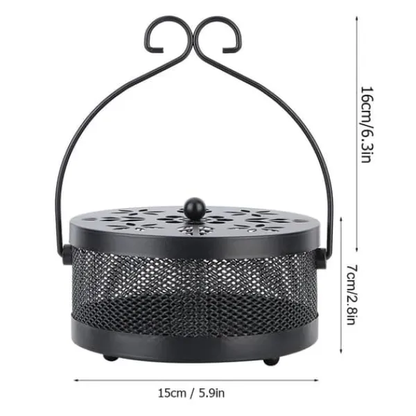 Insektmiddel & Dyreafvisende Middel^Myggespiralholder Metal Askeholder Rund Bærbar Spiral Røgelsesboks (Sort)