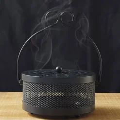Insektmiddel & Dyreafvisende Middel^Myggespiralholder Metal Askeholder Rund Bærbar Spiral Røgelsesboks (Sort)