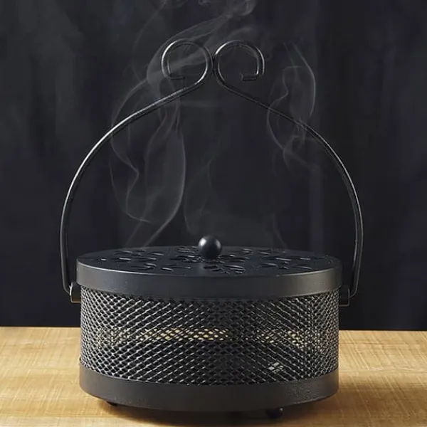 Insektmiddel & Dyreafvisende Middel^Myggespiralholder Metal Askeholder Rund Bærbar Spiral Røgelsesboks (Sort)
