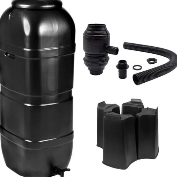 Regntønder^NATURE Vattenuppsamlingssats - 100 liter - Kolumnform - Anti-UV-behandlad - Tillverkad i Europa - Svart