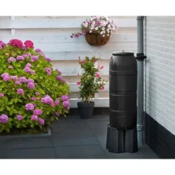 Regntønder^NATURE Vattenuppsamlingssats - 100 liter - Kolumnform - Anti-UV-behandlad - Tillverkad i Europa - Svart