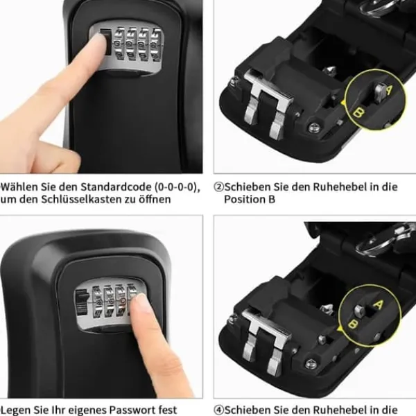 Pengeskabe^Nøgleskab med digital kode, eksternt nøgleskab, vægmonteret nøgleboks med 4-cifret kode, eksternt nøgleskab, nøgleskjul, nøgleskab, nøgleskab, sort n | CDON