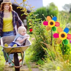 Vinddekoration^OBOSOE 4 stk Havepinde - Glitter Solsikke Vindklokke, Plastik Regnbue Vindhjul, DIY Vindmølle til Have, Altan & Udendørs Dekoration