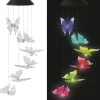 Vinddekoration^OBOSOE Butterfly Solar Powered Wind Chime – Farverig LED-belysning, IP44 vandtæt dekoration til have og terrasse
