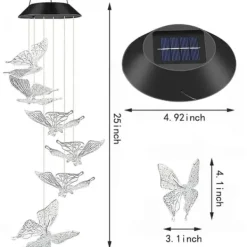 Vinddekoration^OBOSOE Butterfly Solar Powered Wind Chime – Farverig LED-belysning, IP44 vandtæt dekoration til have og terrasse