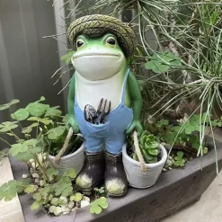 Havedekorationer^OBOSOE Frøstatue til Havedekoration - Antik Holding Blomsterpotter Til Gårdsdekoration - Dyr Samlerobjekt og Installerbar Håndværksharpiks