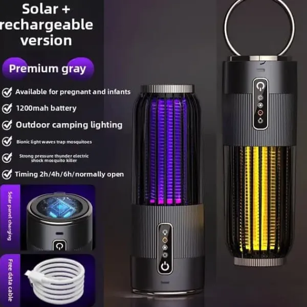 Clearance OBOSOE 2-i-1 bærbar myggedræber/myggelampe – USB og solopladning, genopladelig insektdræber myggefanger Insektmiddel & Dyreafvisende Middel