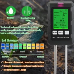Jord & Sand^OBOSOE 6-i-1 digital jordtester – LCD-skærm med baggrundsbelysning, måler fugtighed, pH, temperatur, sollys, fugtighed, næringsstoffer