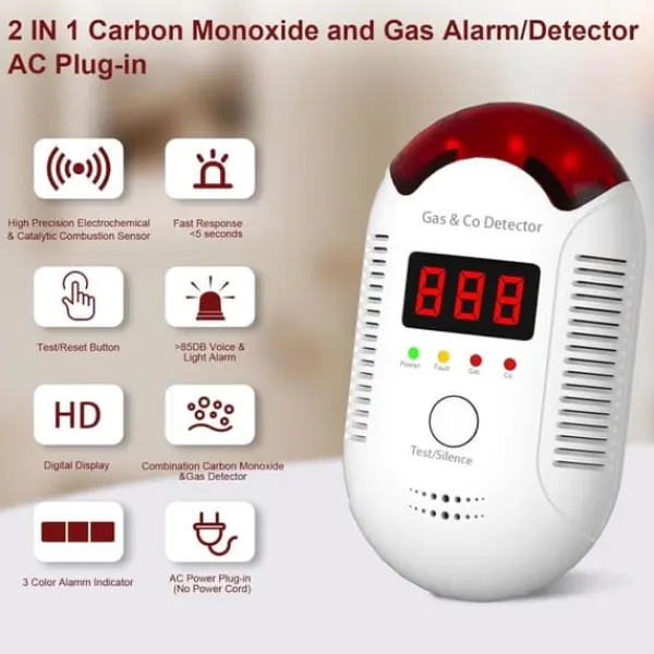 Røg- & Kulmonoxiddetektorer^OBOSOE kombineret gas- og CO-detektor – Plug-in kuliltedetektorer til hjem, campingvogn, propan, metan