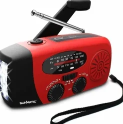 Sale OBOSOE Krankradio med solceller, LED lommelygte og 2000mAh Powerbank SOS SUNMATIC - Vejrradio til hjemmet og camping nødsituationer med AM/FM radio Beredskabsplaner