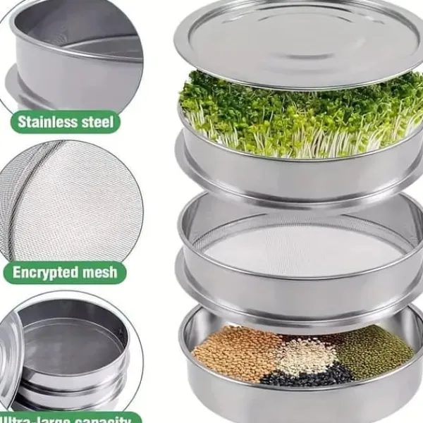 Kit Til Plante- & Urtedyrkning^OBOSOE 3-lags rustfrit stål Grokit - Stabelbare kimbakker til dyrkning af friske økologiske spirer såsom lucerne, radise, broccolispirer, hvedegræs