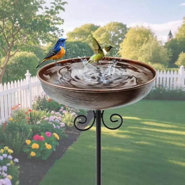 Til Fugle & Småvildt^OBOSOE lille metalfuglebad til udendørs, 25 cm skål med stativ – fuglebad i rustfrit stål til have, græsplæne, terrasse – 1,5 liters kapacitet