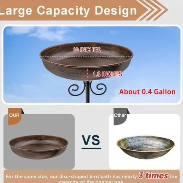 Til Fugle & Småvildt^OBOSOE lille metalfuglebad til udendørs, 25 cm skål med stativ – fuglebad i rustfrit stål til have, græsplæne, terrasse – 1,5 liters kapacitet