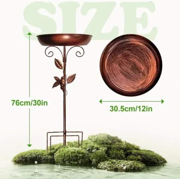 Til Fugle & Småvildt^OBOSOE Metal Fuglebad 76 cm – Stabil 5-delt base og aftagelig stang, vintage design til have, terrasse og græsplæne