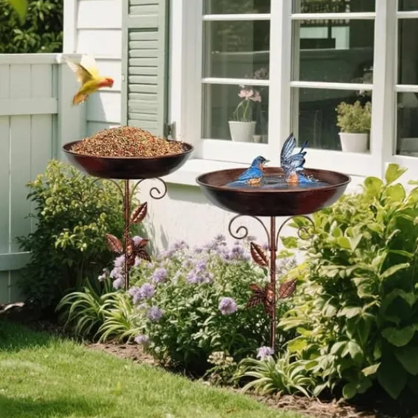 Til Fugle & Småvildt^OBOSOE Metal Fuglebad 76 cm – Stabil 5-delt base og aftagelig stang, vintage design til have, terrasse og græsplæne