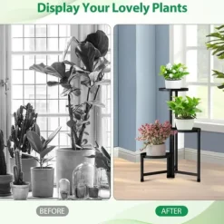 Hot OBOSOE Metal Plant Rack 3-Level – Urtepottehylde til indendørs og udendørs (balkon, stue, kontor) Plantestativer