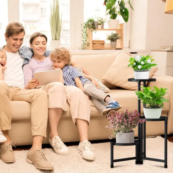 Hot OBOSOE Metal Plant Rack 3-Level – Urtepottehylde til indendørs og udendørs (balkon, stue, kontor) Plantestativer