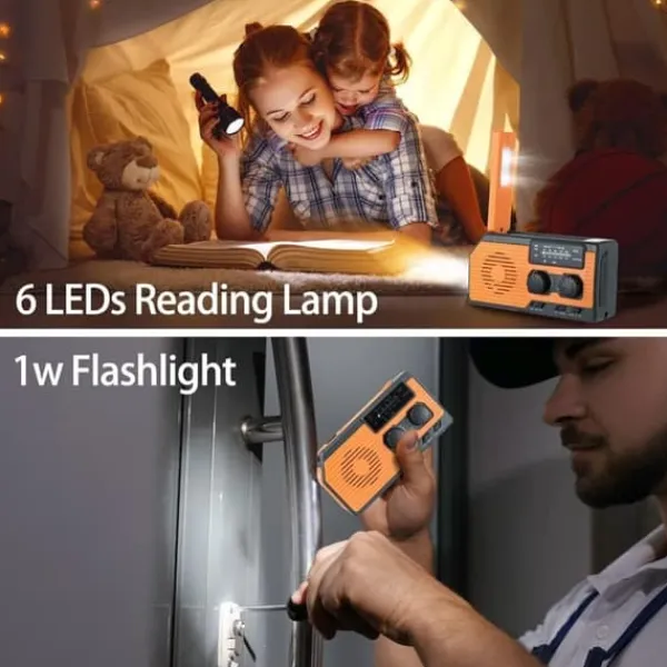 Beredskabsplaner^OBOSOE Nødradio Håndsvingsradio 5000mAh med solcelle & NOAA, vejrradio med LED lommelygte til camping