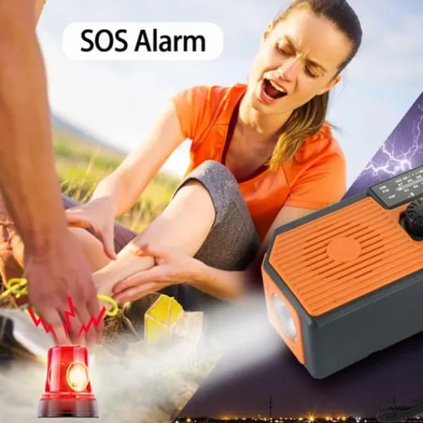 Beredskabsplaner^OBOSOE Nødradio Håndsvingsradio 5000mAh med solcelle & NOAA, vejrradio med LED lommelygte til camping