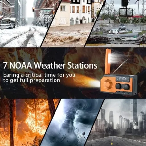Beredskabsplaner^OBOSOE Nødradio Håndsvingsradio 5000mAh med solcelle & NOAA, vejrradio med LED lommelygte til camping