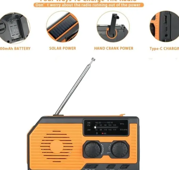 Beredskabsplaner^OBOSOE Nødradio Håndsvingsradio 5000mAh med solcelle & NOAA, vejrradio med LED lommelygte til camping