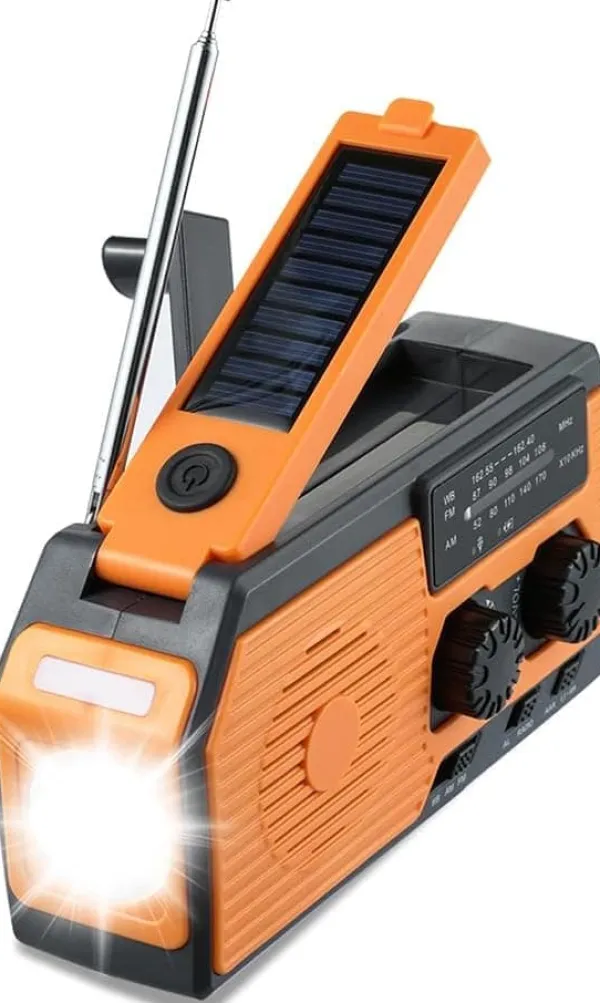 Beredskabsplaner^OBOSOE Nødradio Håndsvingsradio 5000mAh med solcelle & NOAA, vejrradio med LED lommelygte til camping