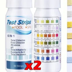 Pool- & Spatilbehør^OBOSOE 100-Pack 6-i-1 pool- og spa-teststrimler, vandtester - pH, klor, alkalinitet, cyanursyre, hårdhed