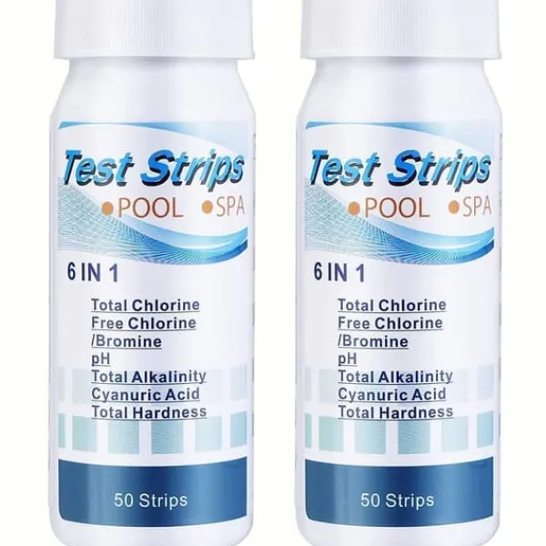Pool- & Spatilbehør^OBOSOE 100-Pack 6-i-1 pool- og spa-teststrimler, vandtester - pH, klor, alkalinitet, cyanursyre, hårdhed