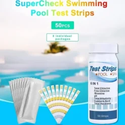 Pool- & Spatilbehør^OBOSOE 100-Pack 6-i-1 pool- og spa-teststrimler, vandtester - pH, klor, alkalinitet, cyanursyre, hårdhed