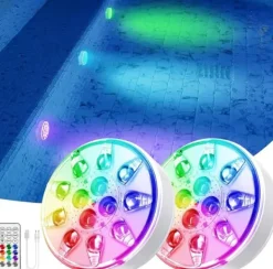 Pool- & Spatilbehør^OBOSOE poolbelysning 2-pak genopladelige LED undervandslamper, IP68 vandtæt med fjernbetjening – til pool, spa og fest