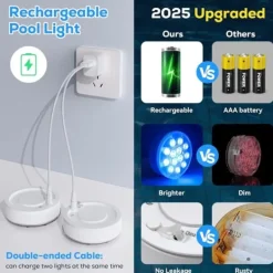 Pool- & Spatilbehør^OBOSOE poolbelysning 2-pak genopladelige LED undervandslamper, IP68 vandtæt med fjernbetjening – til pool, spa og fest