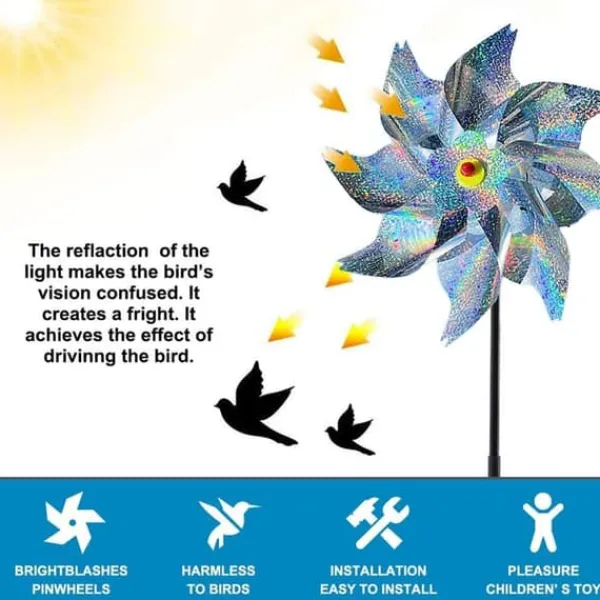 New OBOSOE Reflective Scarecrow Windmill – 6-pak fugleafvisende middel til have og frugtplantage Vinddekoration