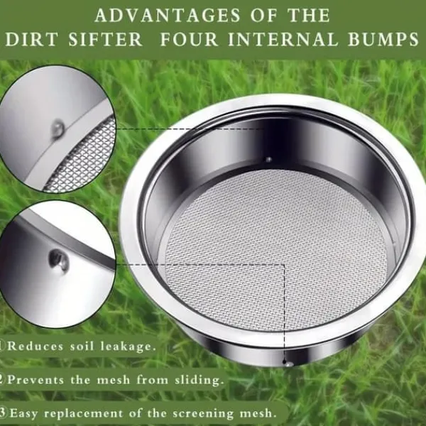 Discount OBOSOE sigte i rustfrit stål – sigtesæt med 5 udskiftelige sigter (1 mm, 3 mm, 6 mm, 9 mm, 12 mm) – havesigte til jord, sand, sten, filtrering Jord & Sand
