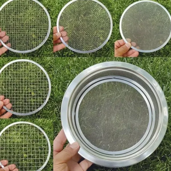 Discount OBOSOE sigte i rustfrit stål – sigtesæt med 5 udskiftelige sigter (1 mm, 3 mm, 6 mm, 9 mm, 12 mm) – havesigte til jord, sand, sten, filtrering Jord & Sand