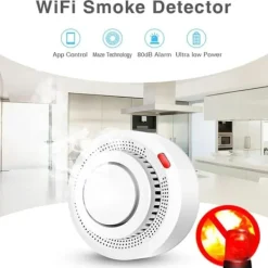 Røg- & Kulmonoxiddetektorer^OBOSOE Smart WiFi røgdetektor – trådløs røgalarm med app-meddelelse (batteri medfølger ikke)