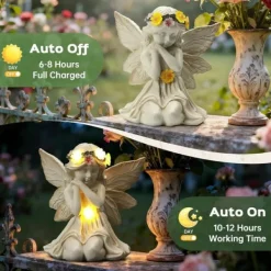 Discount OBOSOE Solar Angel Statue Have Dekoration med LED Lys Udendørs Figur til Altan & Have Havedekorationer