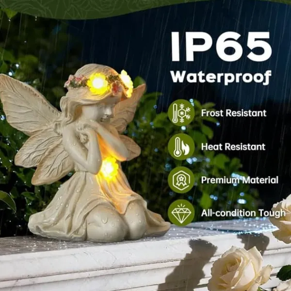 Discount OBOSOE Solar Angel Statue Have Dekoration med LED Lys Udendørs Figur til Altan & Have Havedekorationer