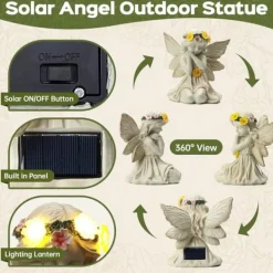 Discount OBOSOE Solar Angel Statue Have Dekoration med LED Lys Udendørs Figur til Altan & Have Havedekorationer